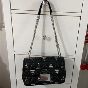 Michael kors black leather bag with silver studs